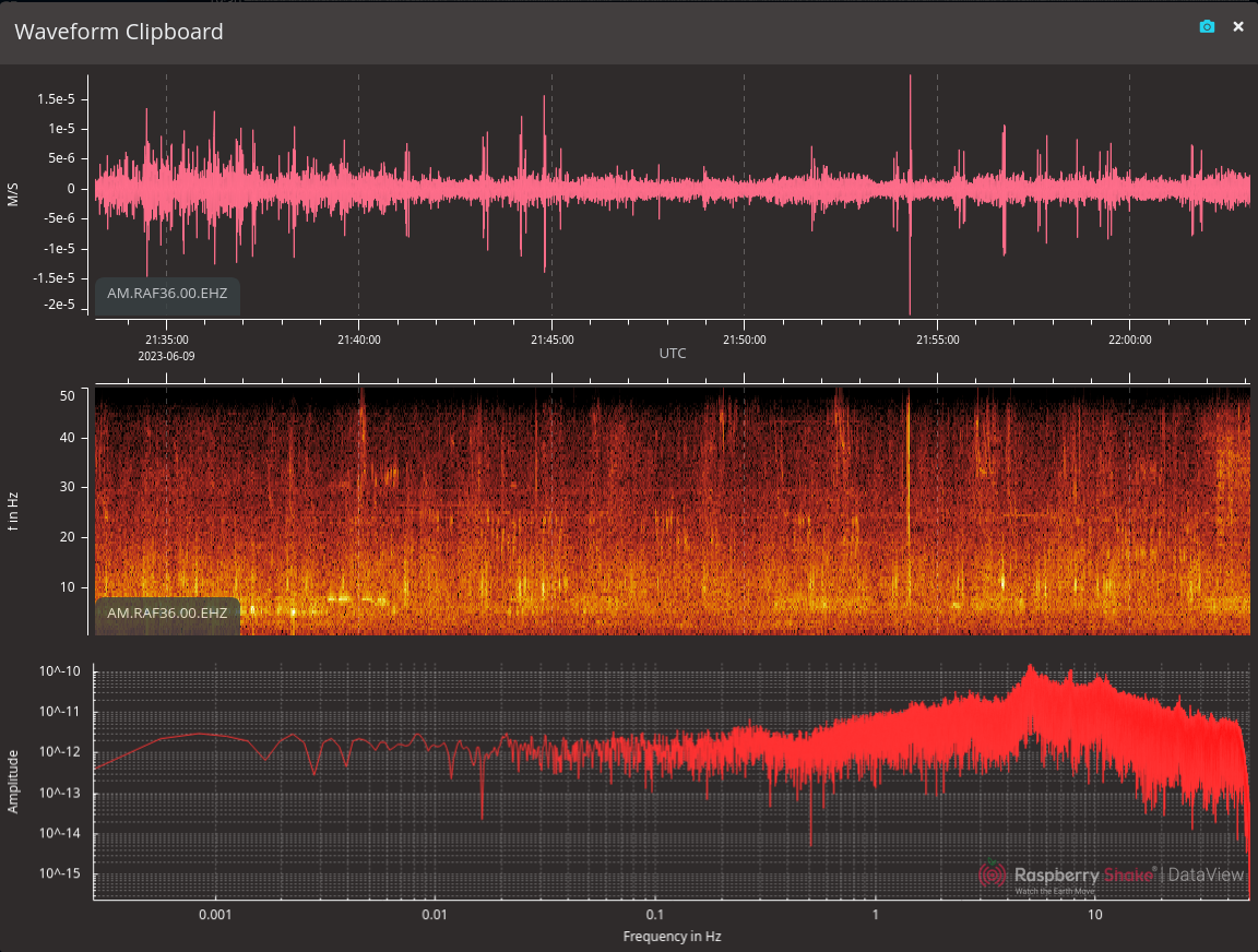 screenshot of shake data